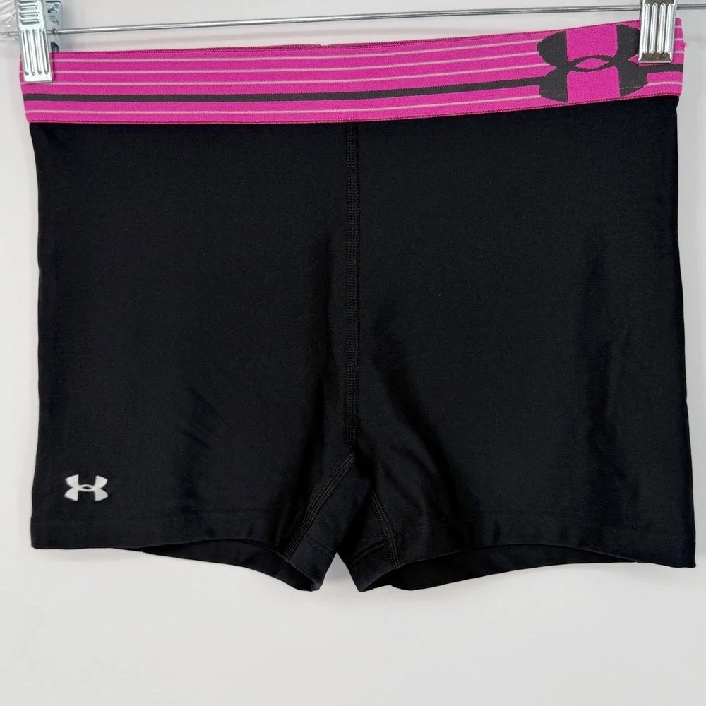Under Armour Compression Shorts Black‎ Pink Stripe Athletic S Activwear 102-48